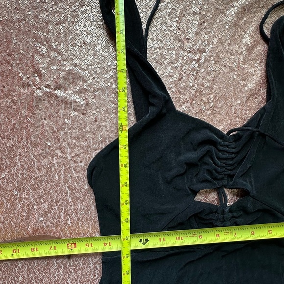 Free People Black Hypnotized Knit Black Maxi Dress Strappy Cutout Size L, Boho - Picture 10 of 11